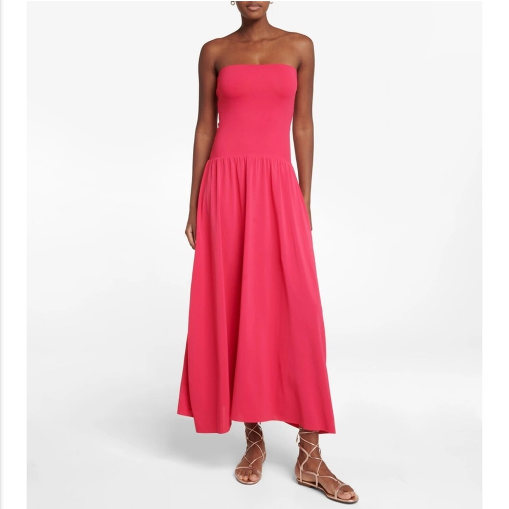 Eres Oda Dress Grenadine Pink Stretch Jersey Strapless Maxi Dress Small $495